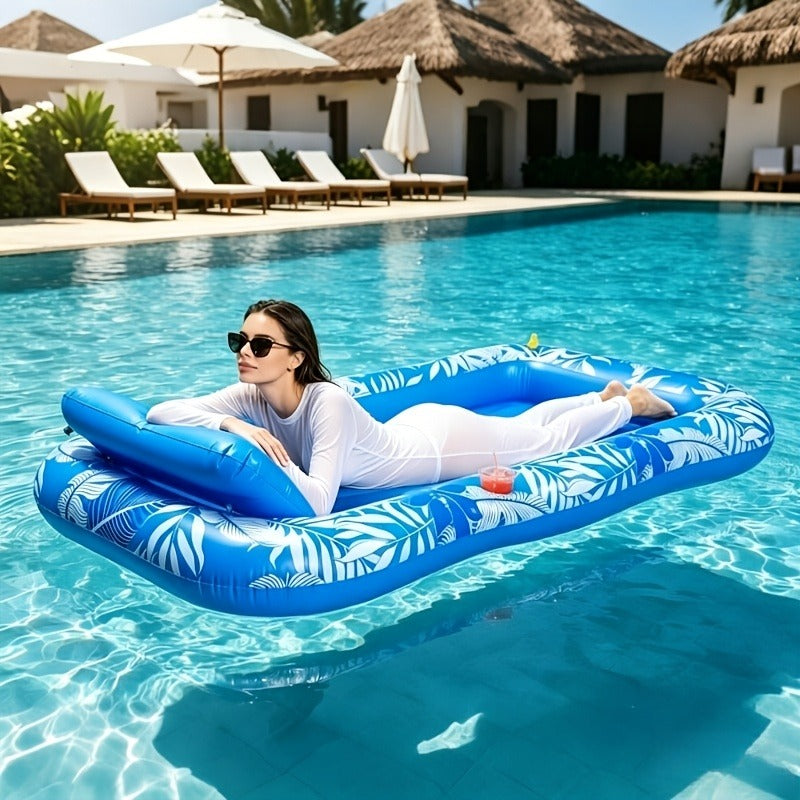 Inflatable Tanning Pool Lounger with Sprinkler | 74"x45" XL Pool Float with Pillow & Cup Holder for Adults