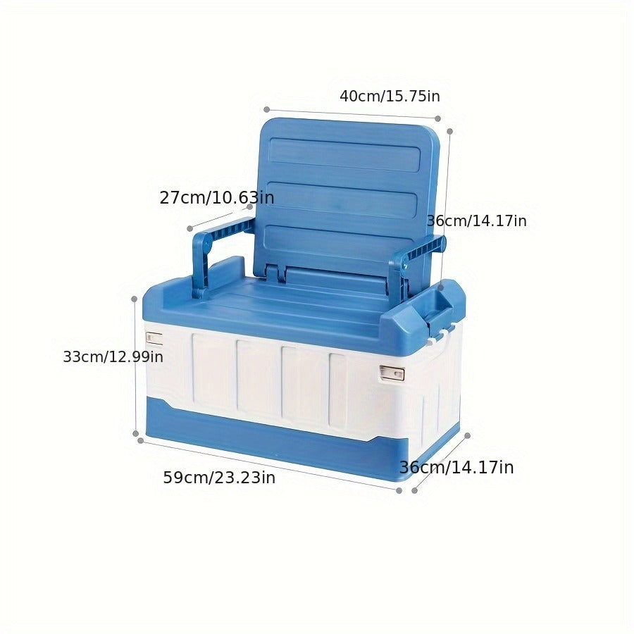 Folding Storage Box & Fishing Stool 2-in-1 – Large Capacity Portable Organizer with Backrest for Car Trunk, Outdoor Camping, Beach & Home Storage