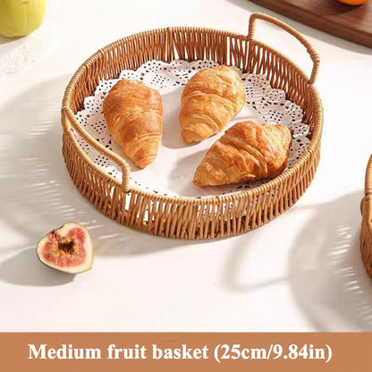 Woven Rattan Bread Basket Set of 3 Round Fruit Basket with Handles for Bread Fruit Vegetables Dim Sum Dining Table Catering Display Decor