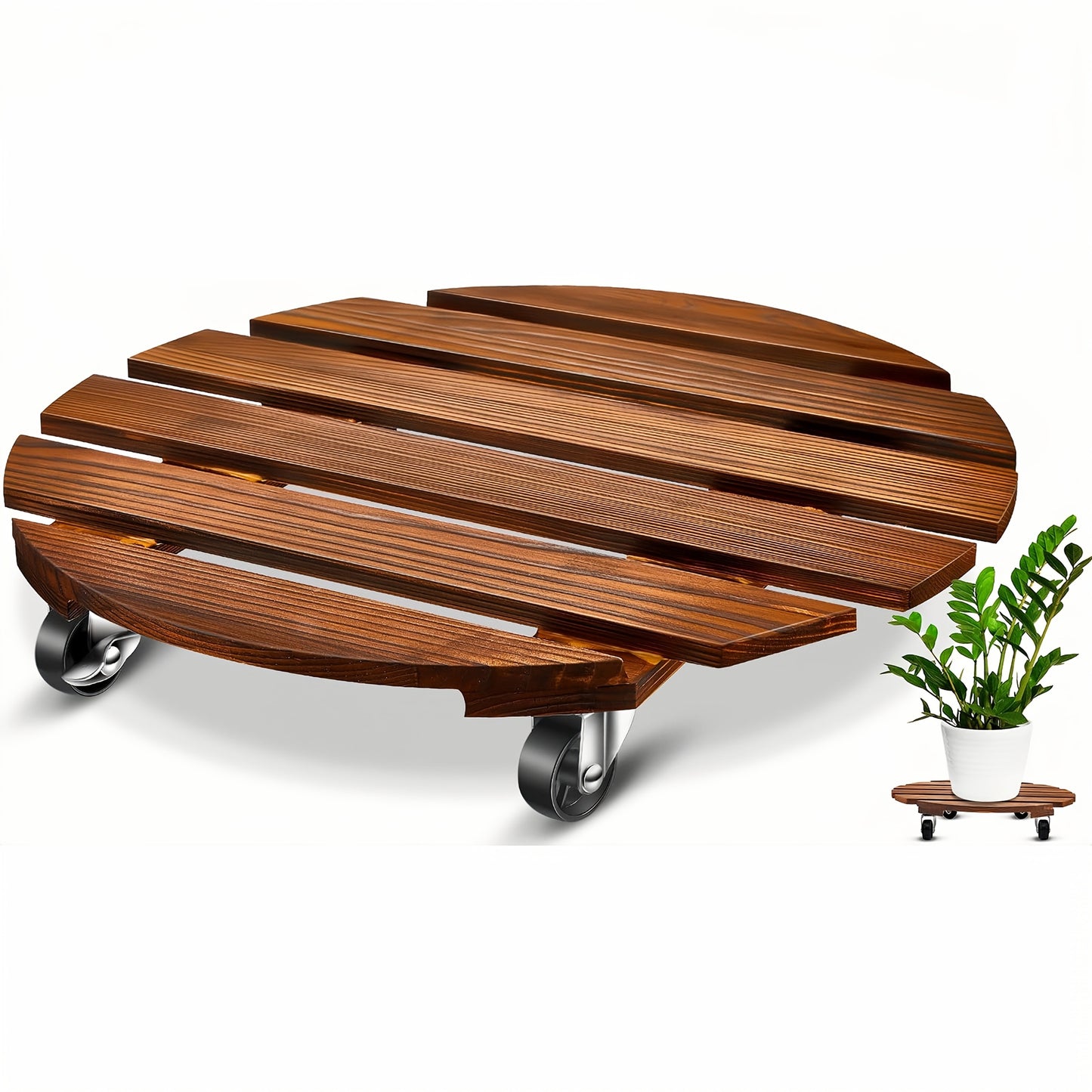 Rolling Plant Stand with Locking Wheels 2-Pack - Heavy Duty Wooden Planter Caddy for Indoor Outdoor Large Potted Plants, 12x12x3 Inch