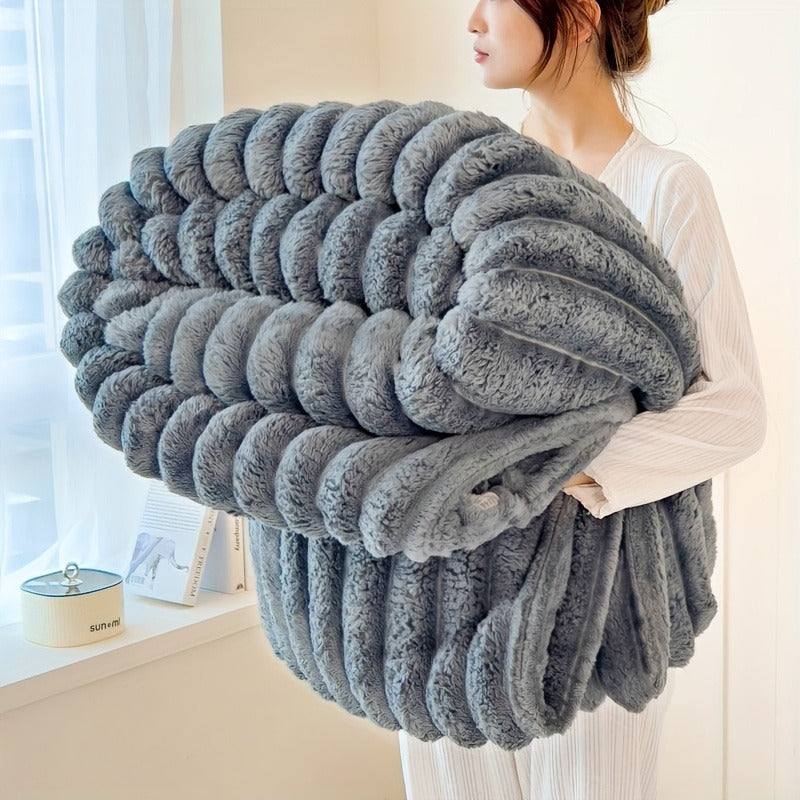 Fleece Blanket Double-Sided 3D Faux Rabbit Fur Throw – Ultra-Soft Thick 300-350g/m² for Home, Office, Travel & Camping, Multiple Sizes & Colors