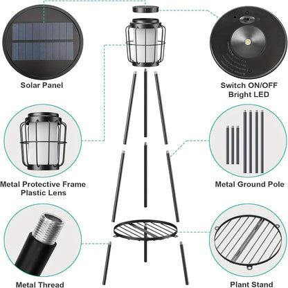Solar Floor Lamp with Metal Plant Stand 36 Inch Outdoor Solar Light Flower Shelf for Patio Deck Yard Garden Outdoor Decor Gift Set of 2