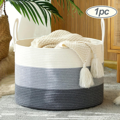 Rope Basket with Handles | Large Capacity Storage Organizer for Blankets, Clothes & Plants – Soft Polyester, Multiple Colors