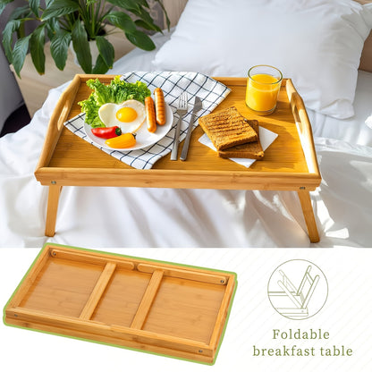 Bamboo Bed Tray with Folding Legs Large 19.5x12 Inch Lap Desk for Breakfast Sofa Laptop Reading Drawing Snack Tray Eco Friendly Foldable Portable Natural Bamboo