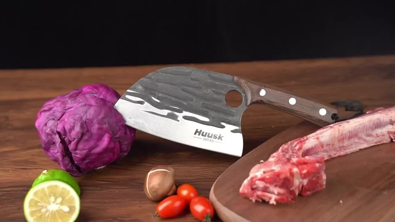 Meat Cleaver Hand Forged Serbian Chef Knife – High Carbon Steel Butcher Knife Full Tang with Leather Sheath | Razor Sharp Chopping Cleaver for Camping BBQ Outdoor Cooking Kitchen Gift