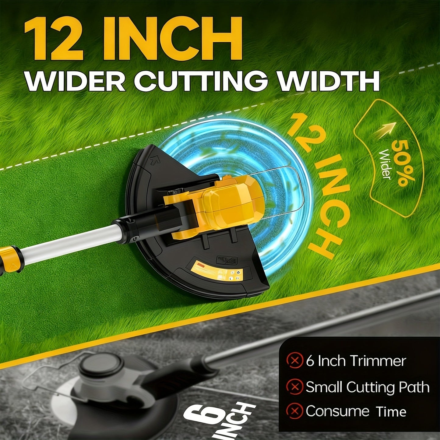 Cordless String Trimmer for DeWalt 20V Max, 12-Inch 20000RPM Brushless 3-in-1 Weed Eater with Auto-Feed, 6 Blades & 4 Spools – Lawn Edger & Patio Cleaner, Tool Only