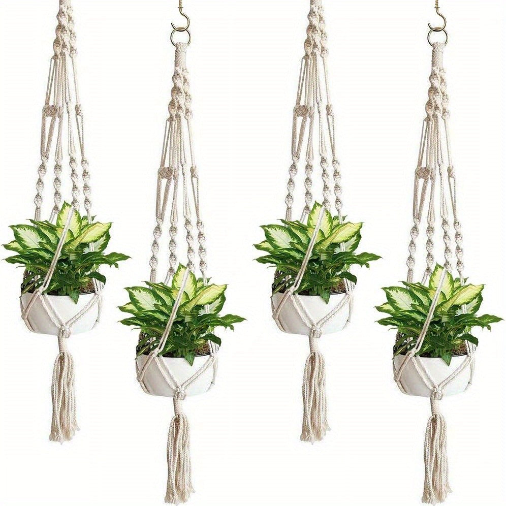 Macrame Hanging Planter Set of 4 Boho Rope Basket Plant Pot Holder for Indoor Outdoor - Decorative Hanging Organizer Net for Bedroom Living Room Garden Balcony Wall Decor