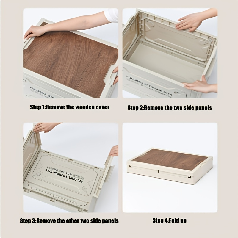 Outdoor Folding Table ABS 5-Door Storage Compartments Wooden Lid Portable Camping Table for Party, Travel, Picnic & Backyard Use