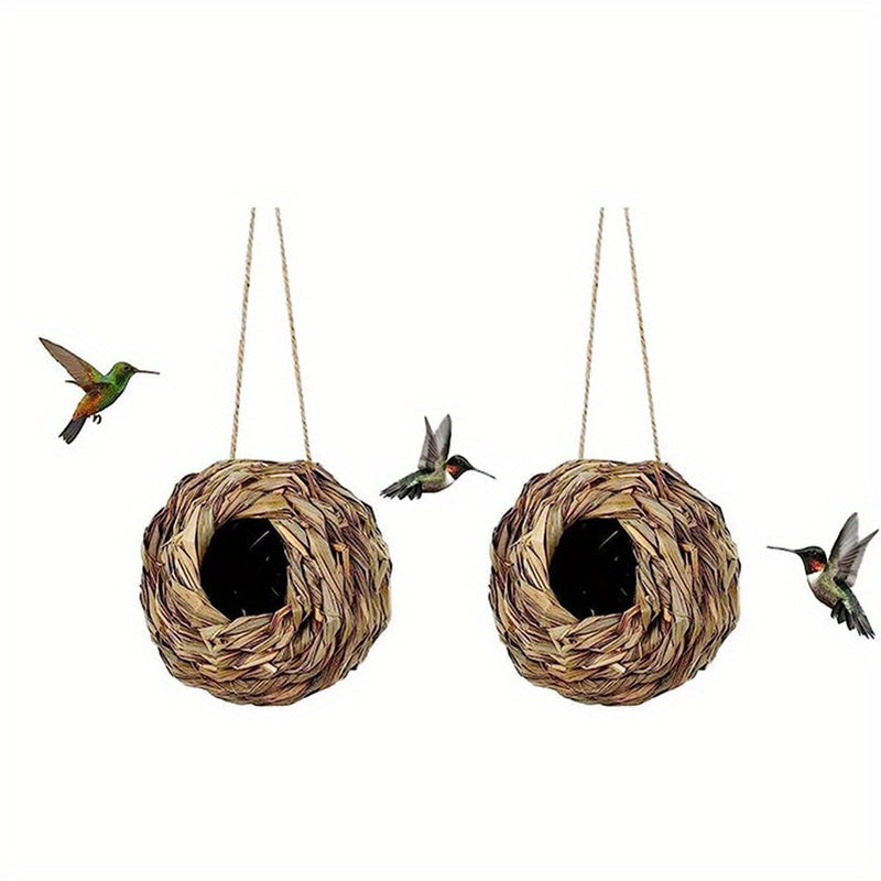 Hummingbird Nest House Handwoven Outdoor Garden Patio Bird Nest - Spherical Design Comfortable Nesting Shelter for Small Birds, Wildlife Habitat Decor