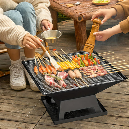 Outdoor Fire Pit 18.5 Inch Heavy Duty BBQ Grill Bowl with Combustion Grate Ash Collector Fireproof Cover Charcoal Hook for Backyard Patio Garden Camping