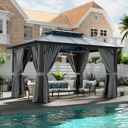 Hardtop Gazebo Polycarbonate Roof Aluminum Frame Curtains & Net