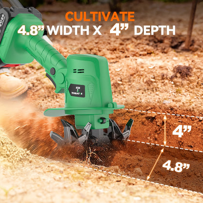 Cordless Electric Tiller 20V Handheld - 9-Inch 235RPM Garden Cultivator with Ergonomic Handle, Lightweight Metal Soil Tiller for Weeding, Soil Aeration & Loosening in Courtyard, Raised Beds & Garden