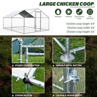 Metal Chicken Run Outdoor Poultry Cage Large Walk-in Enclosure for Chickens Ducks Rabbits UV-Resistant Weather-Resistant Mesh Walls Secure Latches Easy-Access Doors No Electricity Needed