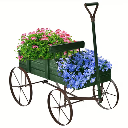 Wooden Flower Stand with 4 Wheels – Rolling Plant Trolley for Garden, Balcony & Terrace