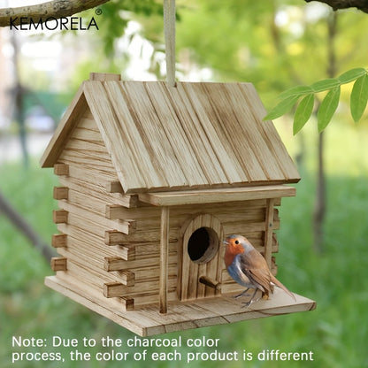 Wooden Bird Nest Breeding Box for Parrots & Small Birds - Hanging Outdoor Cage Accessory, Natural Solid Wood Birdhouse, Cozy Woodland Cabin Design, Durable Aviary Nesting House