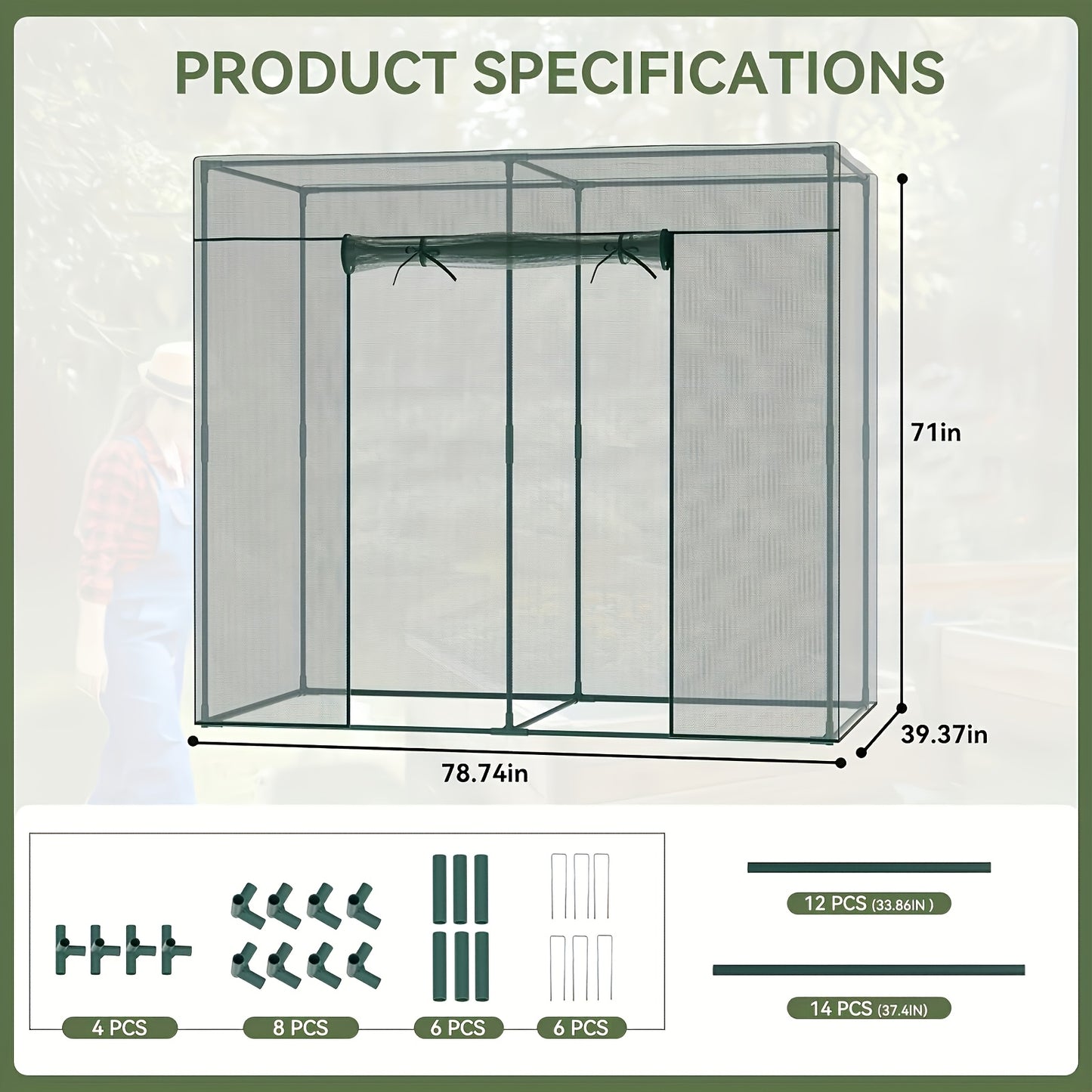 Plant Protection Tent Crop Cage with Zippered Door & Square Frame, Raised Garden Bed Cover Wind-Resistant for Outdoor Vegetables, Flowers & Herbs, Multiple Sizes