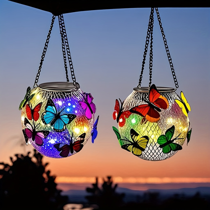 Solar Butterfly Lantern Hanging Garden Light 2-Pack Metal Iron