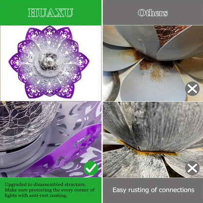 Solar Garden Light Lotus Flower LED Step Light Outdoor Cracked Glass Ball IPX4 Waterproof Lawn Yard Pathway Staircase Corridor Decor – Azure Blue Purple Gray