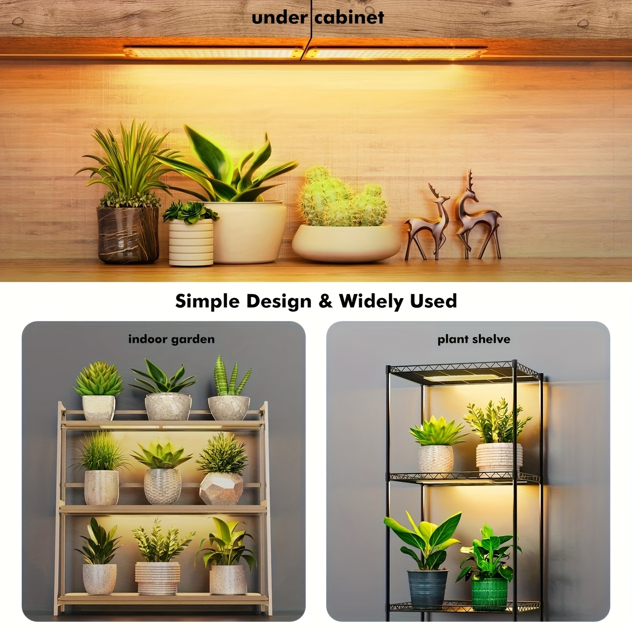Ultra-Thin Grow Light Under Cabinet Full Spectrum 10-Level Dimming | 3/9/12H Timer High Lumen Sticky & Hangable All Growth Stages | 4pcs Indoor Plants