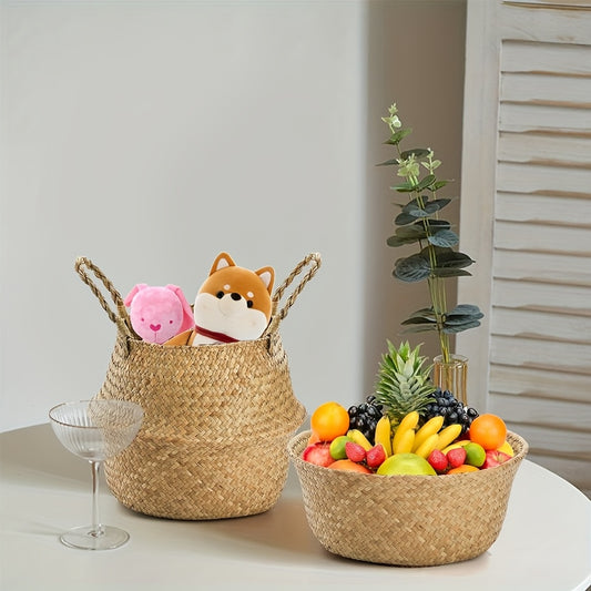Woven Storage Baskets Set of 2 | Laundry Picnic Beach Shopping Tote