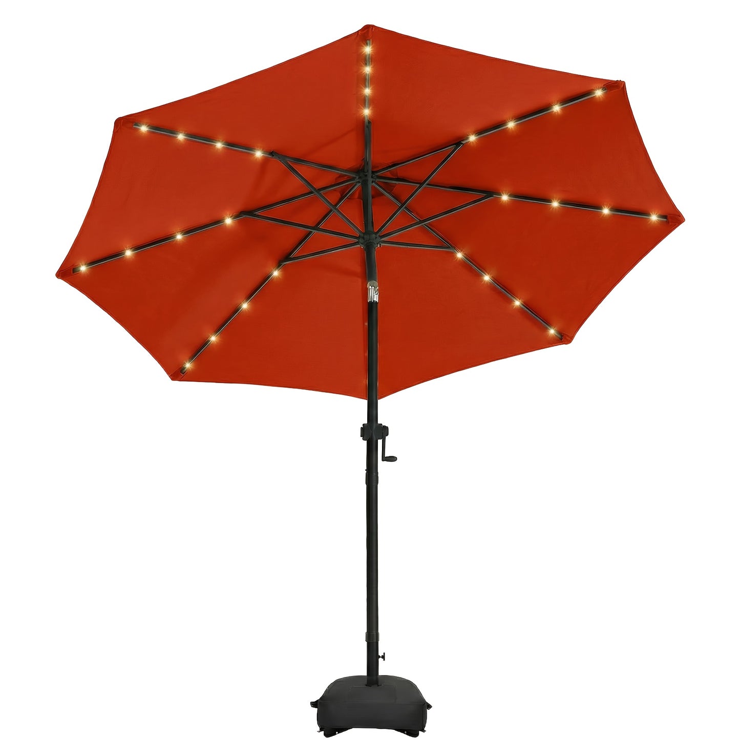 Patio Umbrella 9ft Solar LED Lighted with Base, 32 LED Market Umbrella with Ventilation, Push Button Tilt & Crank, Outdoor Table Umbrella for Garden, Deck, Backyard & Pool