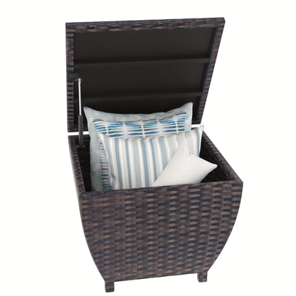 PE Wicker Outdoor Storage Box Side Table, Flip-Top Lid