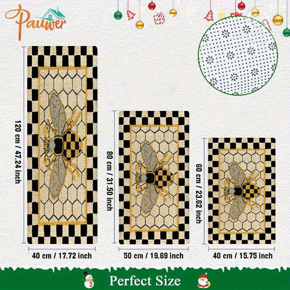 Non-Slip Bee Honeycomb Flannel Floor Mat Machine Washable Welcome Rug Indoor Outdoor Entryway Bedside Living Room Kitchen Bee Themed Home Decor
