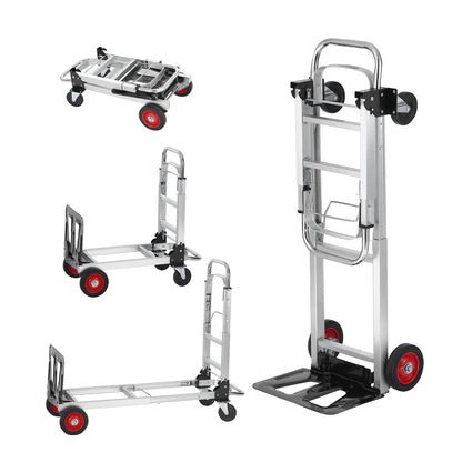 Folding Hand Truck 2-in-1 Convertible 400 LB Capacity Aluminum Carbon Steel Frame 360° Brake Wheels Collapsible Dolly Cart for Warehouse Garden Moving