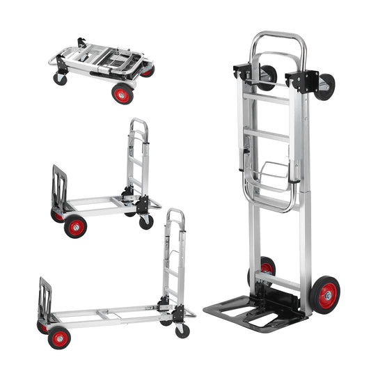 Folding Hand Truck 2-in-1 Convertible 400 LB Capacity Aluminum Carbon Steel Frame 360° Brake Wheels Collapsible Dolly Cart for Warehouse Garden Moving