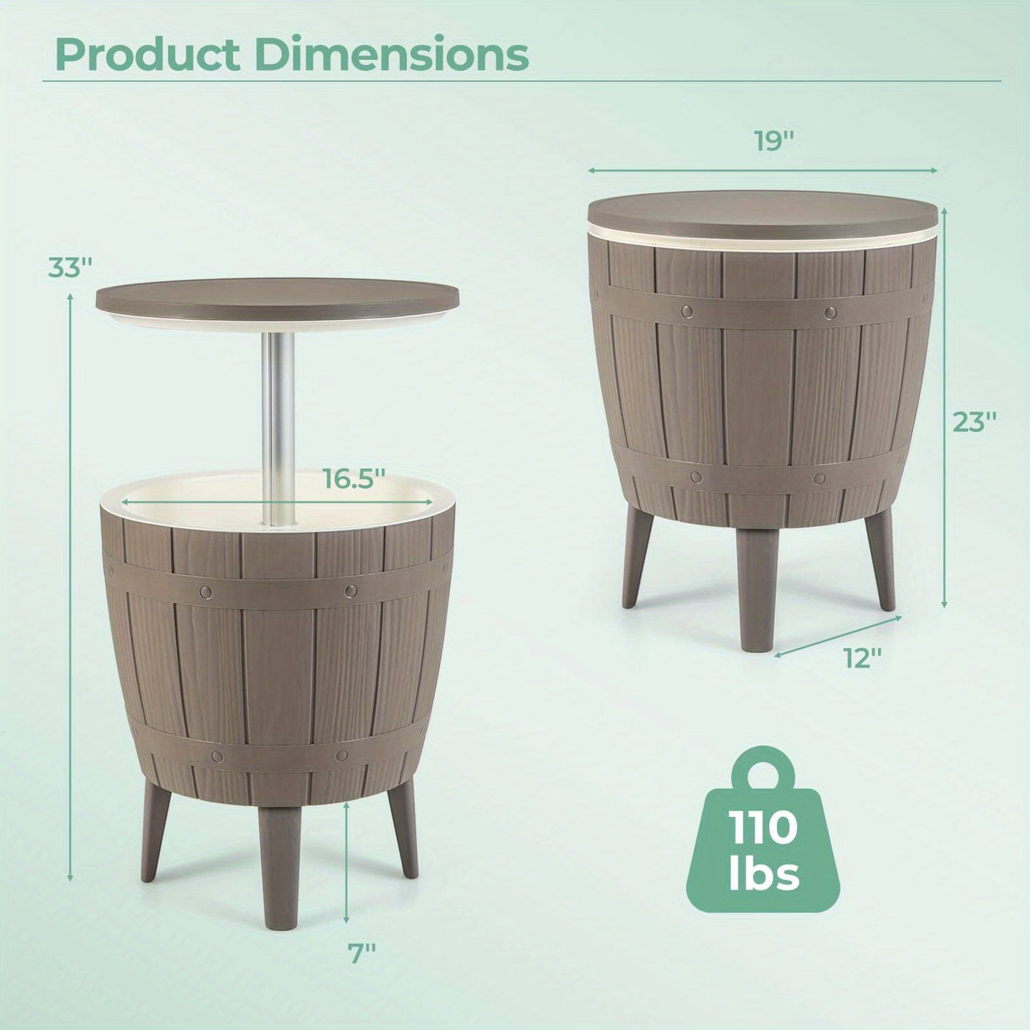 Outdoor Cooler Bar Table 3-in-1 | 10 Gal Ice Bucket, Coffee Table & Serving Station | All-Weather PP, Removable Legs, 110 LB Capacity