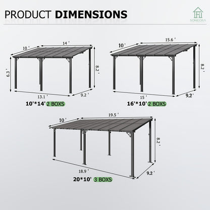 Lean-To Pergola Wall-Mounted Aluminum Louvered Roof Patio Awning
