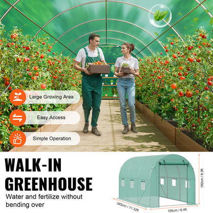 Tunnel Greenhouse Heavy Duty Galvanized Frame 140g/m² PE Cover, 6 Vent Windows Walk-In Hoop House for Garden & Farm, Multiple Sizes
