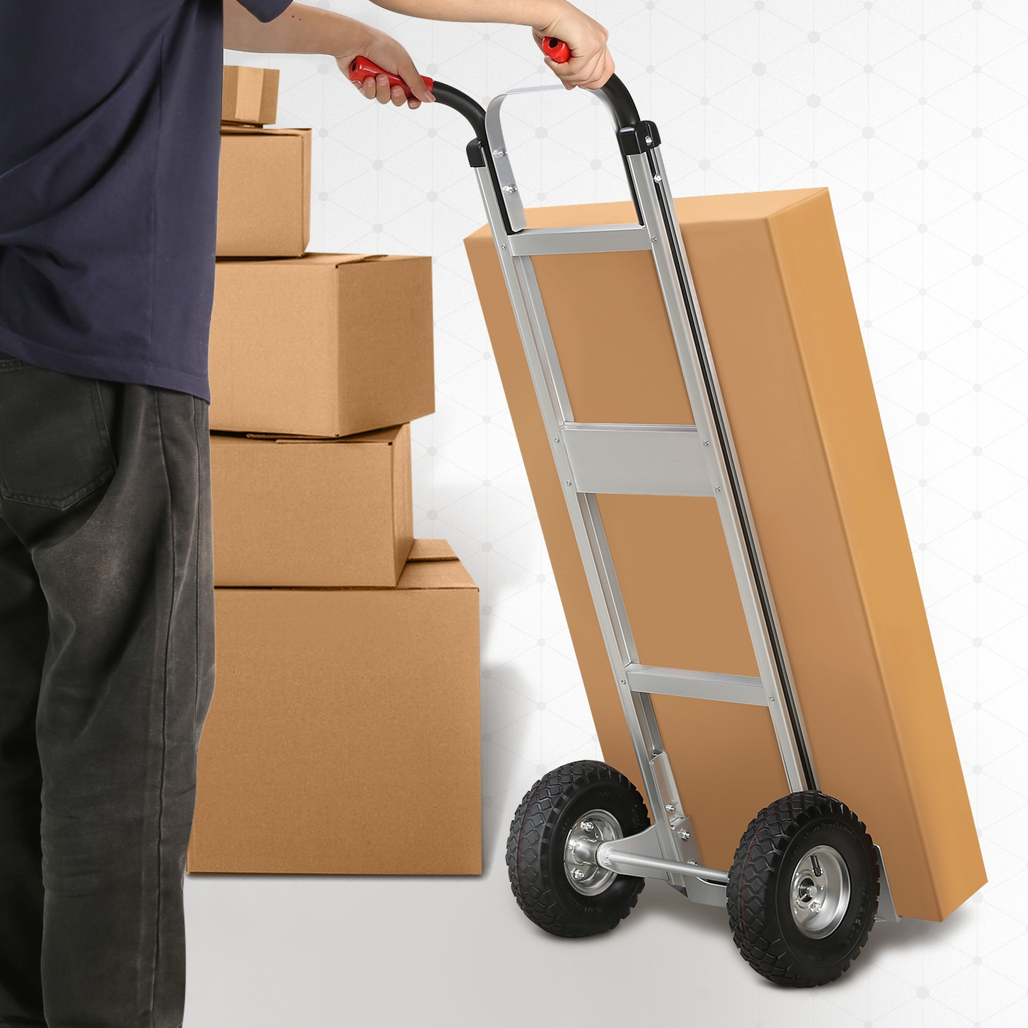 Heavy Duty Aluminum Hand Truck 550 lbs Capacity, Foldable Dolly Cart with 10-Inch Pneumatic Tires for Home, Workshop, Office and Warehouse