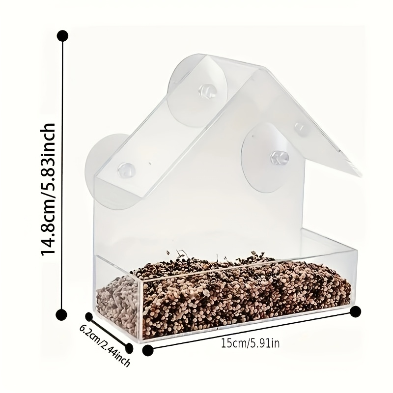 Bird Feeder Window Mount Clear Acrylic Seed Dispenser with Strong Suction Cups - Weatherproof All Season Outdoor Indoor Bird Watching Tray for Finches Sparrows Chickadees Songbirds Nature Lover Gift
