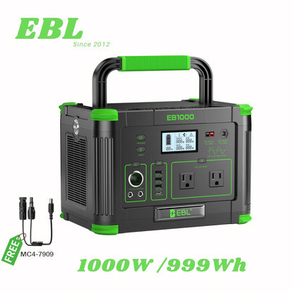Battery Backup Power Station 1000W 999Wh | 2000W Peak Pure Sine Wave AC 110V PD 60W USB-C Solar Generator | Camping Home Emergency Road Trip