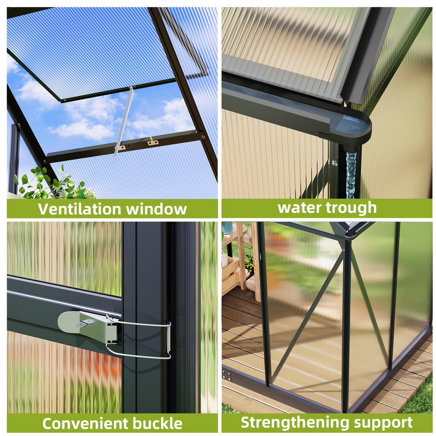 Polycarbonate Greenhouse 6x4ft Walk-In with Aluminum Frame & Roof Ventilation | Durable Outdoor Garden Greenhouse Easy Assembly | Backyard Year-Round Growing