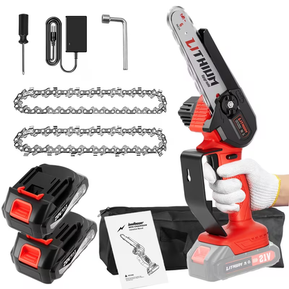Mini Chainsaw Cordless 4 & 6 Inch Electric - Upgraded Portable Battery Chainsaw with Safety Lock, Splash-Proof Cover & Rechargeable Battery for Tree Pruning, Branch Cutting & Garden Use