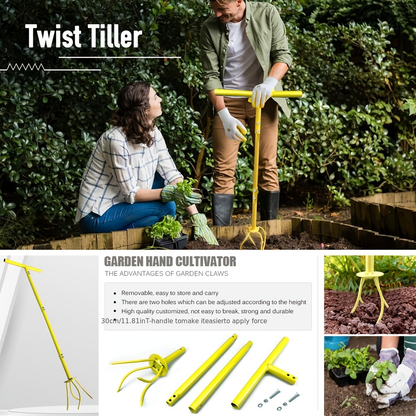 Garden Cultivator Manual Soil Loosener & Scarifier, Heavy-Duty Detachable Ergonomic Handle, Multi-Function Tool for Lawn Aeration, Vegetable Bed & Root Care