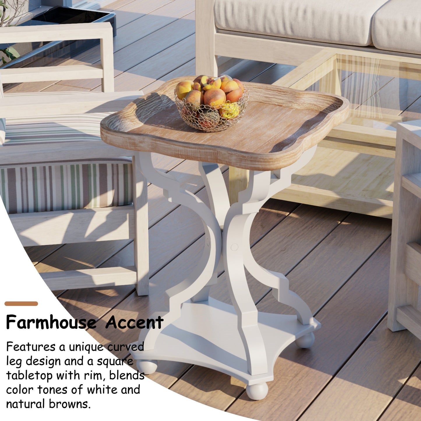 Side Table with Tray Top – Rustic Farmhouse Accent End Table, Distressed Wood Finish, Lightweight & Sturdy, Square or Round for Patio Living Room Bedroom Outdoor Indoor