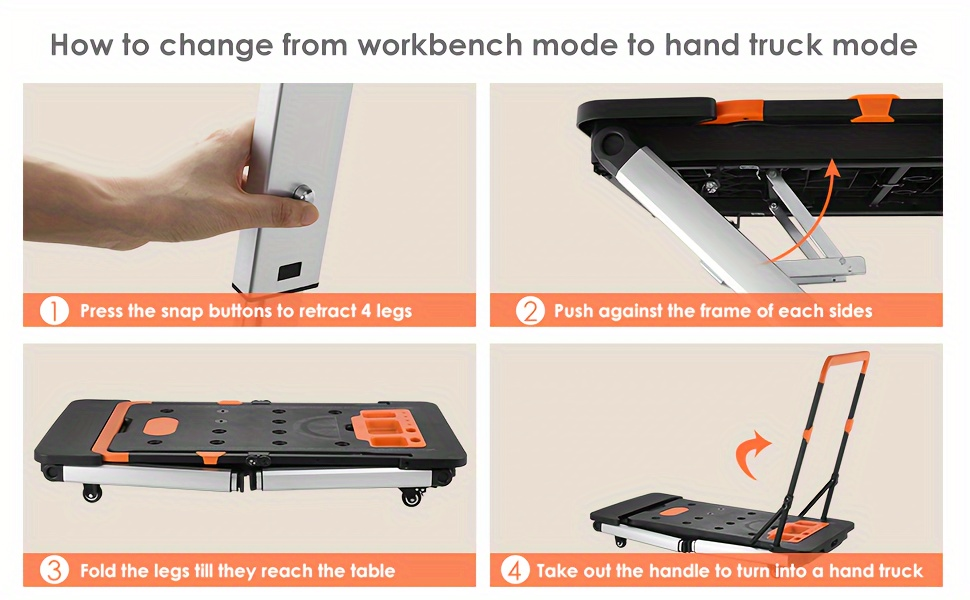 7in 1 Multifunctional Work Benches, Folding Work Table for Garage, As Portable Workbench, Sawhorse, Scaffold, Platform, Car Creeper, Dolly And Hand Truck, with 4 Wheels, Perfect Gift for Father's Day, Requires No Assembly