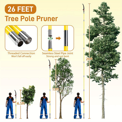 Extendable Pole Saw 26ft 2-in-1 Manual Tree Pruner – High Reach Branch Trimmer with Pruning Saw & Rope Cutter for Yard & Garden