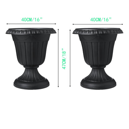 Plastic Urn Planters 2 Pack Outdoor Indoor Flower Pots with Pedestal Front Porch Decor Garden Patio Wedding Party Home Decor Classic Style
