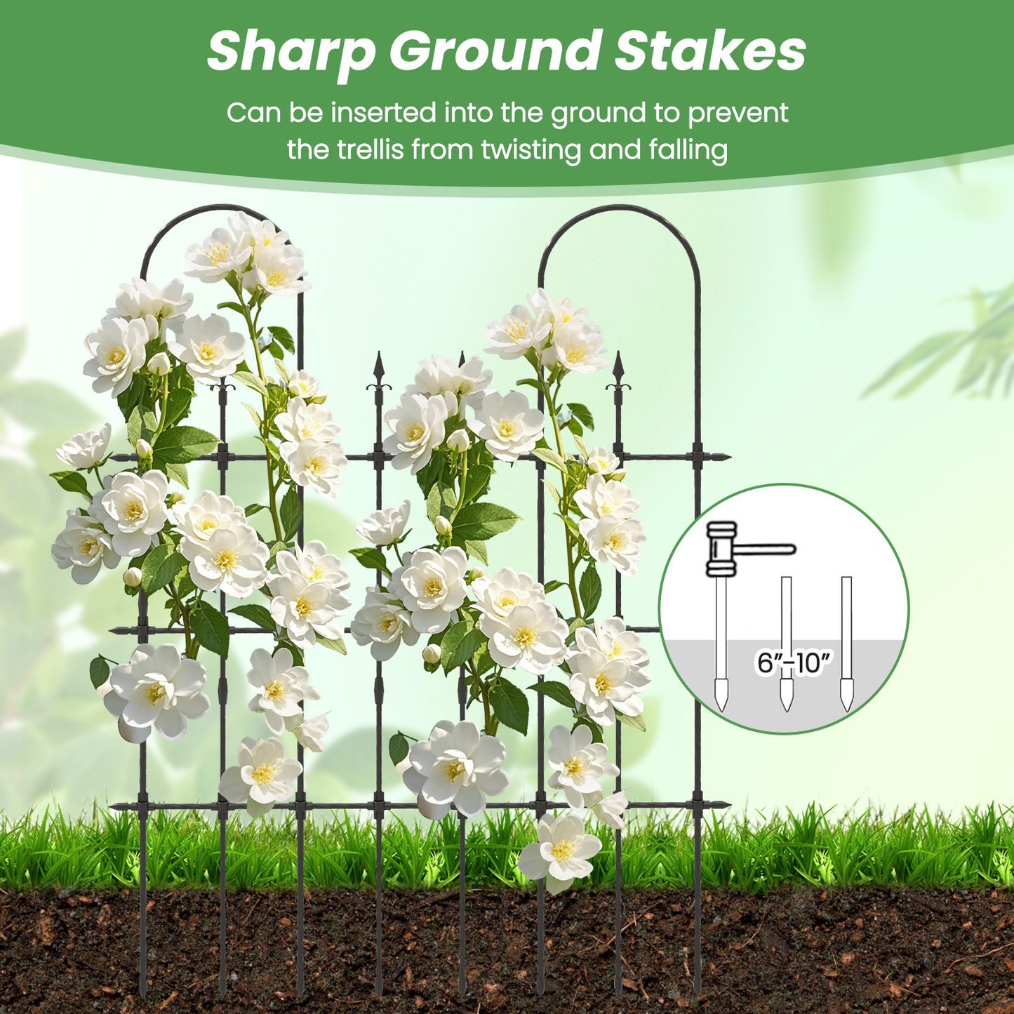 COSTWAY 58"L X 73"H Garden Trellis for Climbing Plants, Outdoor Rose Arch Trellis, Rustproof Metal Plant Support Frame for Raised Bed, Decorative Garden Fence for Vegetable Flower Cucumber Tomato