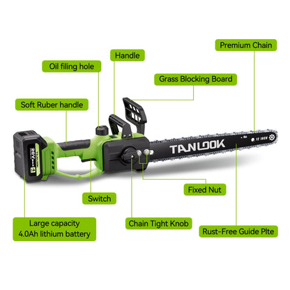 Cordless Electric Chainsaw – Battery Powered, Portable Chain Saw for Tree Pruning, Wood Cutting, Garden & Yard