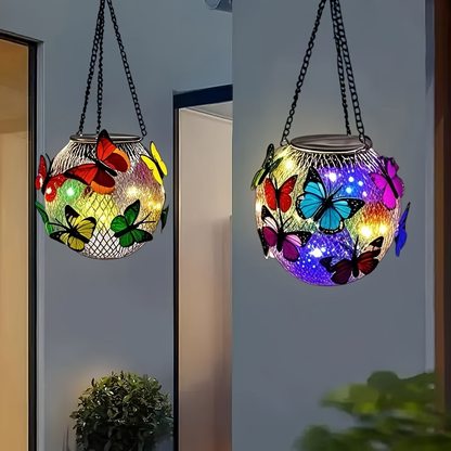 Solar Butterfly Lantern Hanging Garden Light 2-Pack Metal Iron