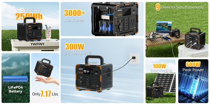 Outdoor Power Station 300W / 600W Fast Charging | 259Wh 599Wh Lithium Solar Generator AC DC USB | Camping Hunting Home Power Outage Backup