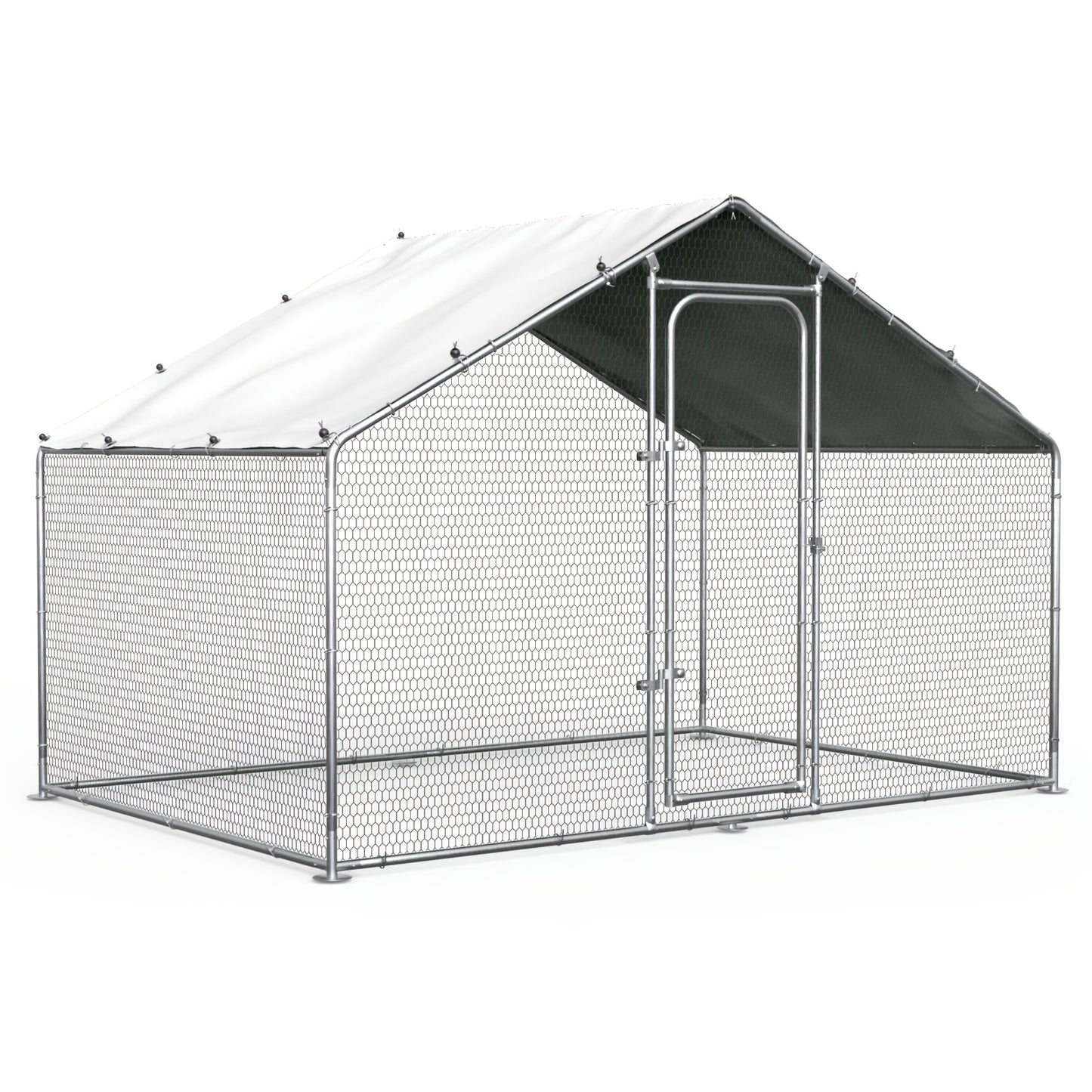 Metal Chicken Run Outdoor Poultry Cage Large Walk-in Enclosure for Chickens Ducks Rabbits UV-Resistant Weather-Resistant Mesh Walls Secure Latches Easy-Access Doors No Electricity Needed