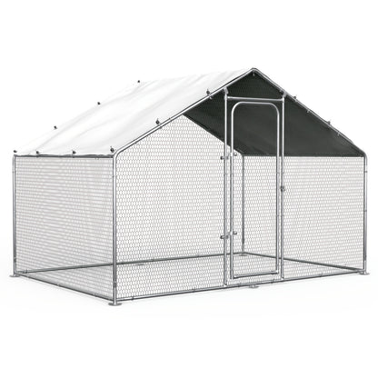 Metal Chicken Run Outdoor Poultry Cage Large Walk-in Enclosure for Chickens Ducks Rabbits UV-Resistant Weather-Resistant Mesh Walls Secure Latches Easy-Access Doors No Electricity Needed