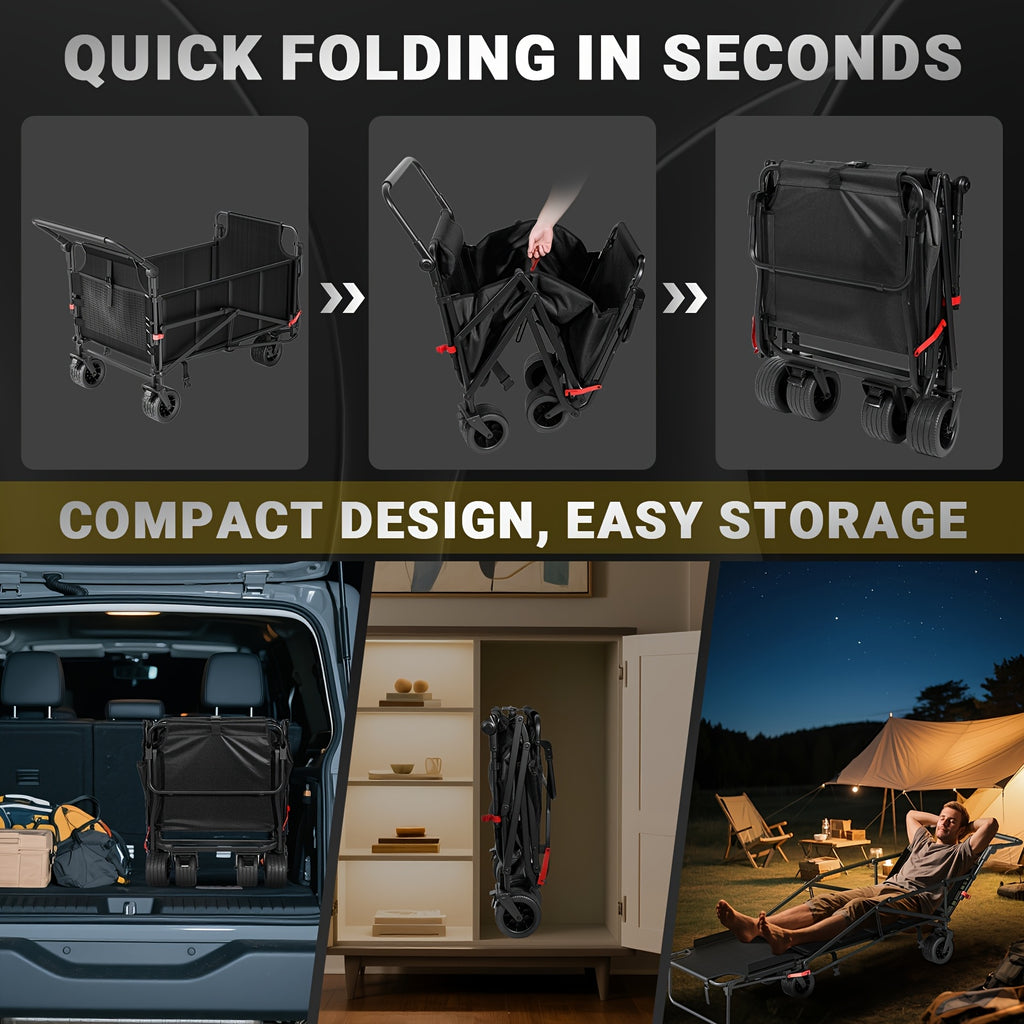 Folding Wagon 2-in-1 Convertible Beach Chair 650LBS | All-Terrain Utility Cart Camping Beach Garden Shopping