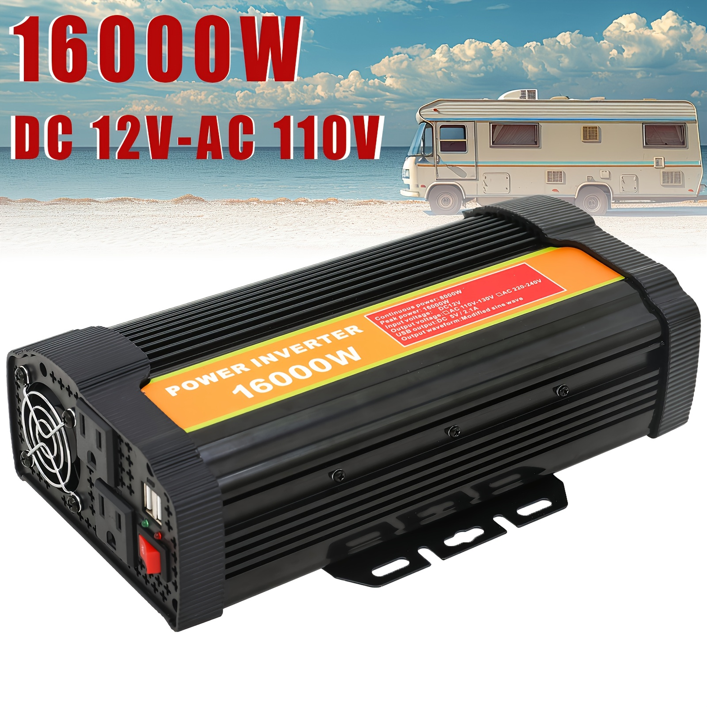 DC to AC Inverter 4000W 5500W 6500W 16000W Peak DC 12V to AC 110V High Power Car Inverter with USB Ports US Sockets Cooling Fan Overload Protection for RV Truck Outdoor Emergency